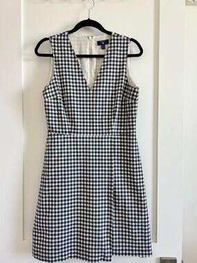 Gant Navy & Ecru Gingham V-Neck Sleeveless Mini Dress Size 10